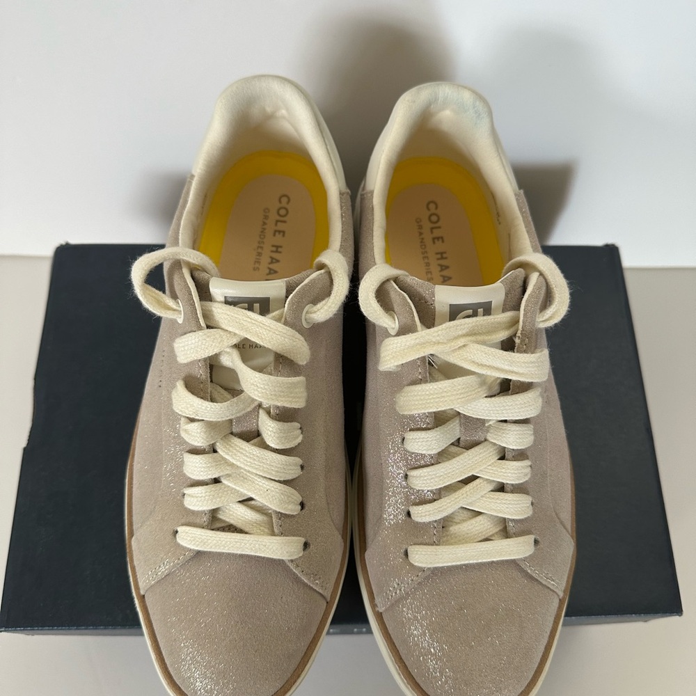 Cole Haan Women's Beige and White Glitter Sneakers - Picture 6 of 9